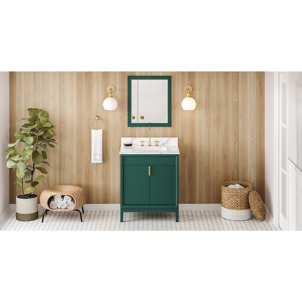Jeffrey Alexander 30In. Forest Green Theodora Vanity, Calacatta Vienna Quartz Vanity Top, Undermount Rectangle Bowl VKITTHE30GNCQR - main